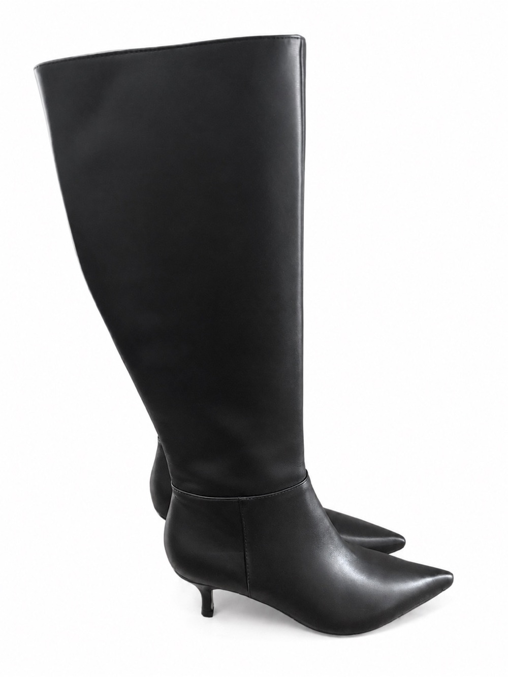Woman's Heels Nine West Black Leather Kitten Heel Somas Knee High Boots 5.5